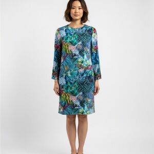 Floral Long Sleeve Dress in Blue and Green